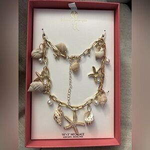 🆕 House Of Harlow 1960 Beach Vibe With Shells Gold Chain Necklace 16+3”